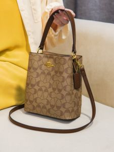 Trendy Bucket Bag Womens Handbag Printed Crossbody Bag Versatile Handle Retro Style Fashionable PU Leather Daily Use