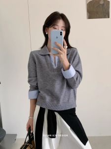 YUANYA | Relaxing V-Neck Spliced Loose Layered Sweater
