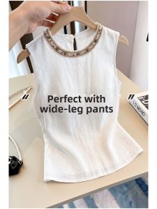 V.C.I | Elegant Ethnic Style Linen Blouse White Color Sleeveless