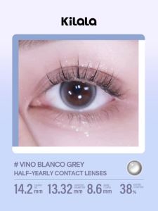 Kilala Kính áp tròng màu xám 6 tháng Vino Blanco Grey/Trail Grey DIA 14.2mm Kính áp tròng màu cận Lens xám có độ (0-8) 1 cặp