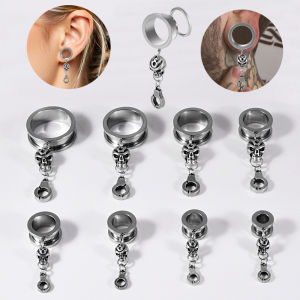 Surgial Steel Skull Handcuff Pendant Pulley Ear Tunnels Gauge Strecher Expansion Hollow Saddle Ear Plugs Piercing Earring