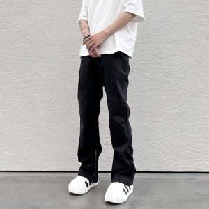 KISSNATE Mens Casual Trousers Outdoor Waterproof Zipper Straight Leg Bell Bottoms American Style Leisure Pants for Youth