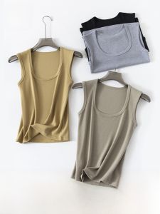 MiiOW | Womens Summer Wide Strap Vest Top Bottoming Camisole Outerwear MiiOW Cat Person Simple Style Solid Color Cotton Blend Tank Top