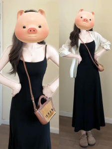 SUHUIQIAN | Black Slimming A-Line Summer Dress with High-class Elegance