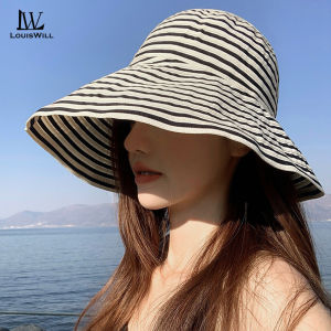 LouisWill Women Sun Cap Striped Design Beach Hat Foldable Sun-proof Hat Casual Sun Hats Portable Fisherman Cap Large Brim Cap Sun Protection Cap UV Protection Hats for Summer Outdoor Travel