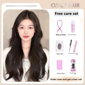MONLEYTA | Womens Full Head Wig Natural Realistic Long Curling Hair Thickened Volume No Need To Wear A Hair Net Daily Whole Wig