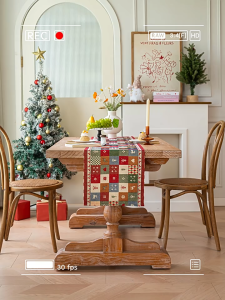 Christmas New Year Table Runner Holiday Mood Long Strip Ornamental Tablecloth Plaid Snowflake Design Sturdy Washable Kitchen Table Table Runner