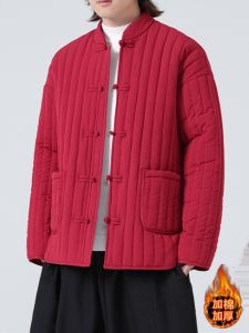 Thickened Cotton Padded Mens Winter Jacket Retro Striped Chinese Style Outerwear Large Size Youth Fashion Warm Coat