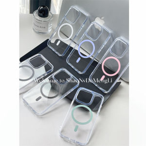 Magsafe Magnetic Wireless Charging Phone Case for iPhone 15 pro Womens Style Protective Shockproof Cover Ins Simple Acrylic