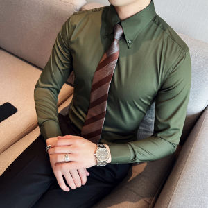 Italian Style Long Sleeve Slim Fit Casual Business Shirt for Men Fashionable Elegant Gentleman Large Collar Shirt Mens Formal Wear