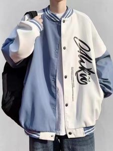 Baseball Jacket Mens Spring Autumn Color Block Letter Print Casual New Loose Versatile Student Jacket Handsome Outdoor Coat