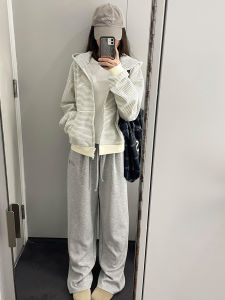 SINANI | Striped Hooded Casual Jacket Zip Up Sweater