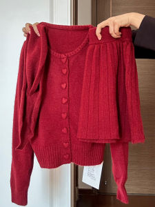 SENWA | Red Early Autumn New Year Wear Knitted Sweater Dress