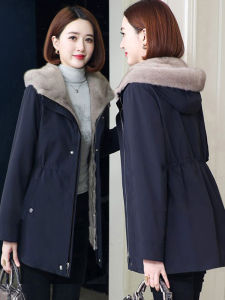 Slim Fit Korean Style Sheepskin Faux Fur Inner Coat Warmth Exuding Medium Length Parka Womens Clothing Cotton Jacket