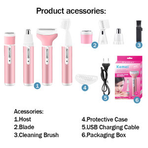 Kemei KM-6637 Electric Shaver 4in1 Recharge Hair Trimmer Women Epilator Eyebrow Nose Trimmer Razor