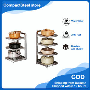 CompactSteel​​ store 2-7 layer Kitchen rack Kitchen Pan Organizer  Pot Rack Adjustable Countertop stainless steel Rack