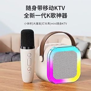 Mini karaoke Bluetooth Mini Speaker Portable Karaoke Speaker with 2 MIC 1 SET RGB Lampu Home
