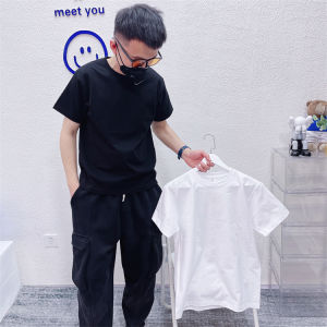 Mens Khaki White Pure Cotton Short Sleeve round Neck Solid Color T-Shirt Casual Base Layer Half Sleeve Thick Long Velvet Cotton