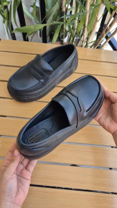 SHUTA Womens Black Platform Loafers easy on Slip-on Loafers Non-slip Waterproof Rubber Work Shoes & School Shoes