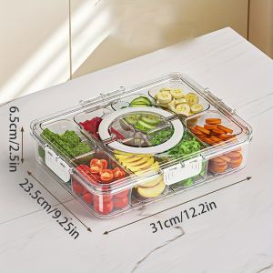 Veggie Tray with Lid and Handle Divided Serving Tray Snack Spinner Portable Snackle Boxs for Candy Fruits Nuts Clear Fridge