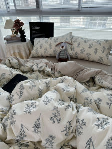 Country Girl Blooming Cotton Bubble Foam Three-Piece Student Bedding Set Floral Print Quilt Cover Sheet Pillowcase Bed Canopy