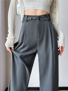 French Elegant High Waist Wide Leg Pants Womens Summer 2025 Loose Casual Straight Cut Trousers Polyester Fiber Long Pants