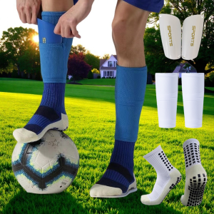 Football Equipment Adults Youths Kids Size Soccer Cover Calf Sleeve With Pocket Anti Slip Soccer Sock With Leg Shinguards