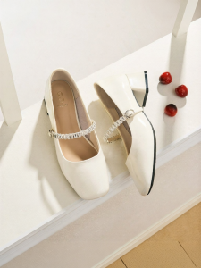 Josiny | Thick Heel Mary Jane Shoes Single Strap White