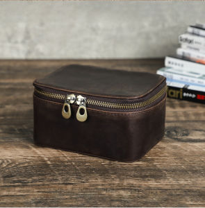 CONTACTS FAMILY Genuine Leather Jerewllry Watch Storage Box Travel Portable Cufflnk Ring Earrings Necklace Organizer