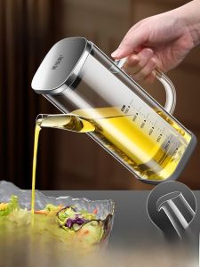 Food Grade High Borosilicate Glass Oil Bottle Kitchen Home Use Non Drip Oil Jar Vinegar Oil Storage Container Square Large Diameter