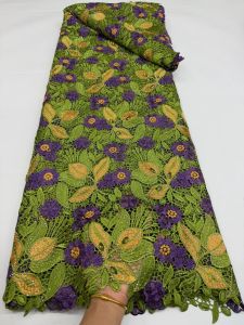 OLEVO | AT2993A-1 African Guipure Fabric 3D Embroidery Cord Lace with Flower Lurex Traditional Senegal Water Soluble Fashionable Sewing