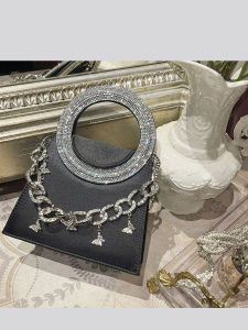 UGALS | Shiny Ring Water Diamonds Small Square Bag Silk Satin