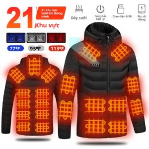 Áo Khoác Giữ Ấm Nam Có Sưởi USB 21 Vùng Sưởi Áo Ghi-lê Tự Sưởi Ấm Áo Khoác Mùa Đông Bằng Cotton Có Thể Giặt Có Nhiều Kích Cỡ Cho Nữ