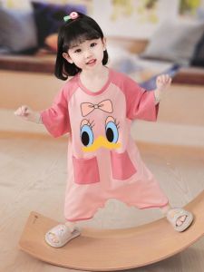 Cute Short Sleeve Onesie Sleepwear for Girls Summer Thin Home Clothes Comfortable Cool Air Conditioning Suit Baby Home Clothes