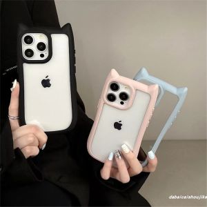 เคสโทรศัพท์ Acrylic Cat Ears สำหรับ Apple 15promax แบบนิ่มโปร่งใสสีพื้น รุ่นใหม่ iPhone 13 14pro 12 11 16pro สำหรับผู้ชายและผู้หญิง