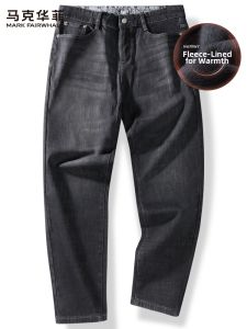 Mark Fairwhale | Fleece Thermal Straight Denim Jeans Flexible Abrasion-Resistant Trousers