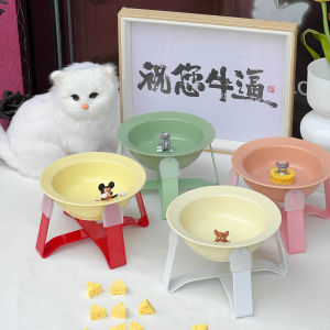 South Korea Pet Bowl Ceramic Cat Food Watchband Flying Saucer Bracket High Foot Anti-Black Chin Neck Protector Snack Bowl Dog Water Bowl