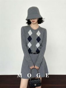 Intellectual Miustyle Plaid Pleated Knit Dress