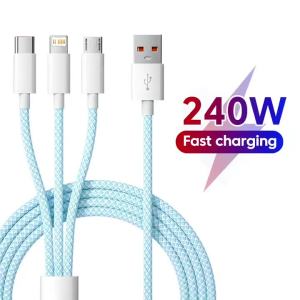Cáp Sạc Nhanh 240W 3 Trong 1 USB Sang Type C Micro USB Sang Lightning Dành Cho Xiaomi Redmi OnePlus iPhone Huawei - Dây Cáp Dữ Liệu Sạc Nhanh 3A