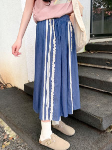 Retro High เอว ทรงเอ Mini กระโปรง พร้อม ลูกไม้ Trim Thin เดนิม ครึ่งความยาว ผู้หญิง ฤดูร้อน แฟชั่น ดีไซน์ ผ้าฝ้าย 100% กระโปรง