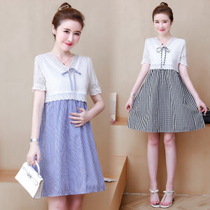 Maternity Dress Breastfeeding Dress Nursing Dress Summer Short-sleeved Lace Cotton Linen Pregnant Women Dress