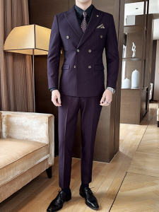 Maroon Striped Wedding Suit Mens Slim Fit Double Breasted Formal Wear Business Casual Standard Style Long Sleeve Youth Fashion
