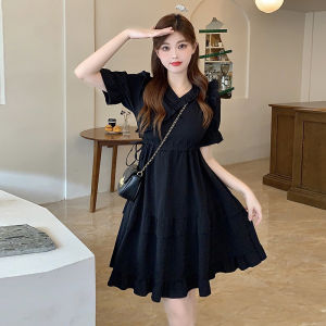 Dresses for Women Korean Style Fashion Black V-neck Dress Puff Sleeves Temperament Short Skirt