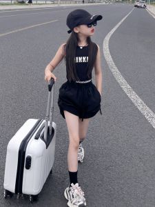 Girls Sports Shorts High Waist Loose Wide Leg Drawstring Casual Pants Trendy Summer Clothing for Middle And Big Children