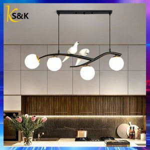 S&K【In Stock】 dining room pendant light modern minimalist living room chandelier bedroom lamp bar lamp