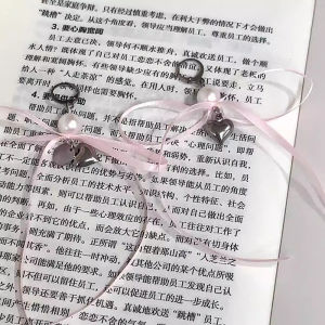 Elegant Pink Satin Ribbon Butterfly Knot Heart Pendant Womens Unique Design Fairy Tale Ear Jewelry Fashionable Hoop Earrings