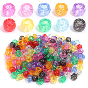 200pcs/lot Glitter Big Hole Acrylic Beads Pony Beads Loose Spacer Beads For Jewelry Making DIY Necklace Bracelet Accessories