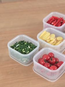 Toples Saringan Kotak Tempat Tirisan Ikan Kotak Plastik Bening Sayuran Bawang Cabe Bumbu Aesthetic Box Kedap Udara Alat Rumah Tangga 1 Set Anti Semut Lengkap Wadah Penyimpanan Makanan