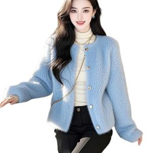 Unique Thickened Blue Fur Jacket Womens Simple Yet Elegant Small Fragrance Style Winter Outerwear New 2024 Fashion Trend