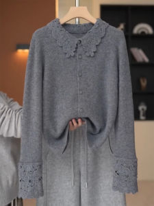 QINGNAER | Elegant Lace Knit Cardigan Large Size
